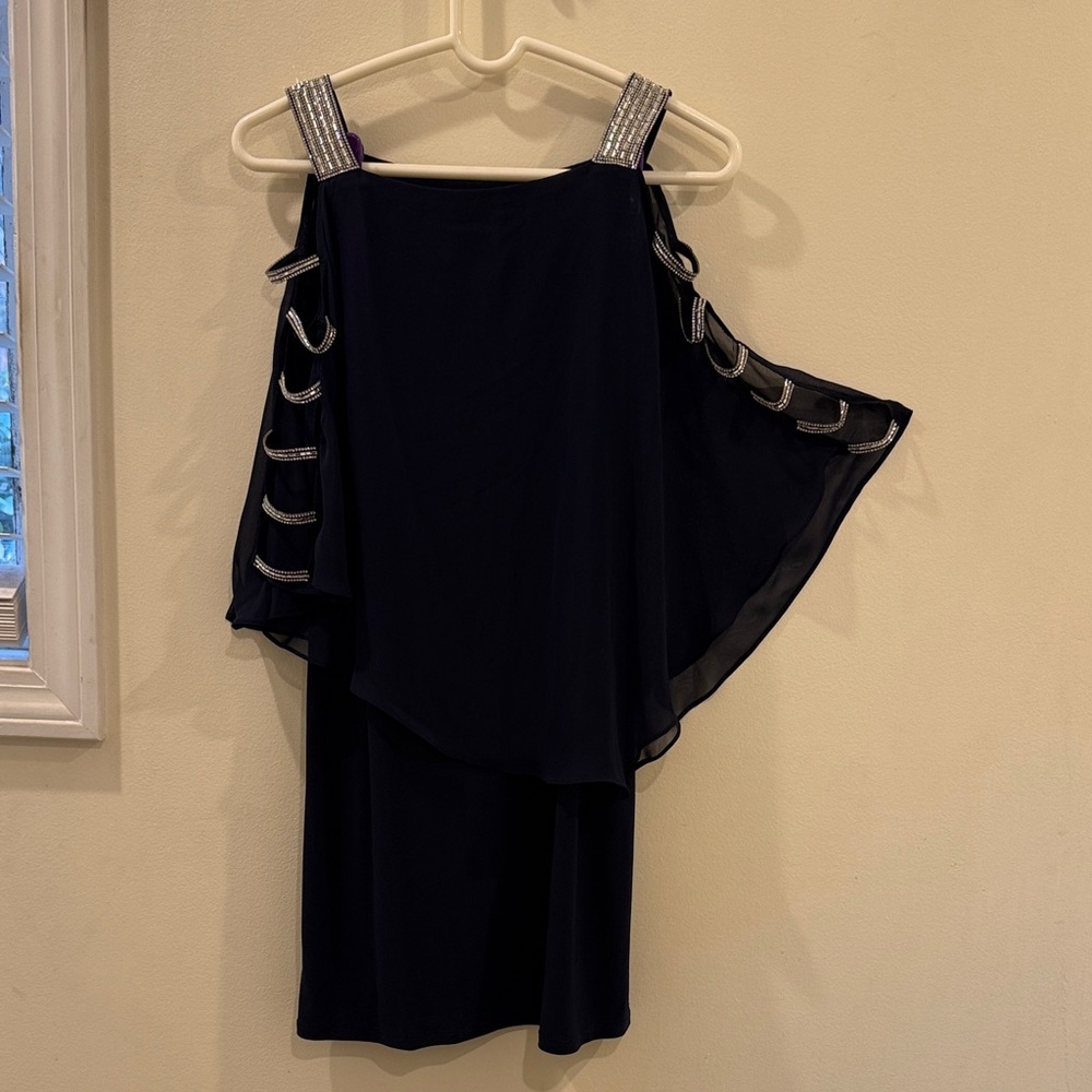 Elegant Navy Blue Dress with Silver Accents
